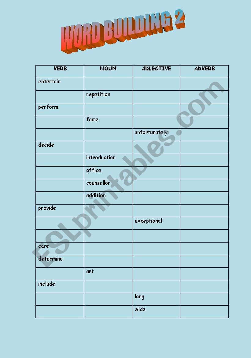 WORD BUILDING 2 worksheet