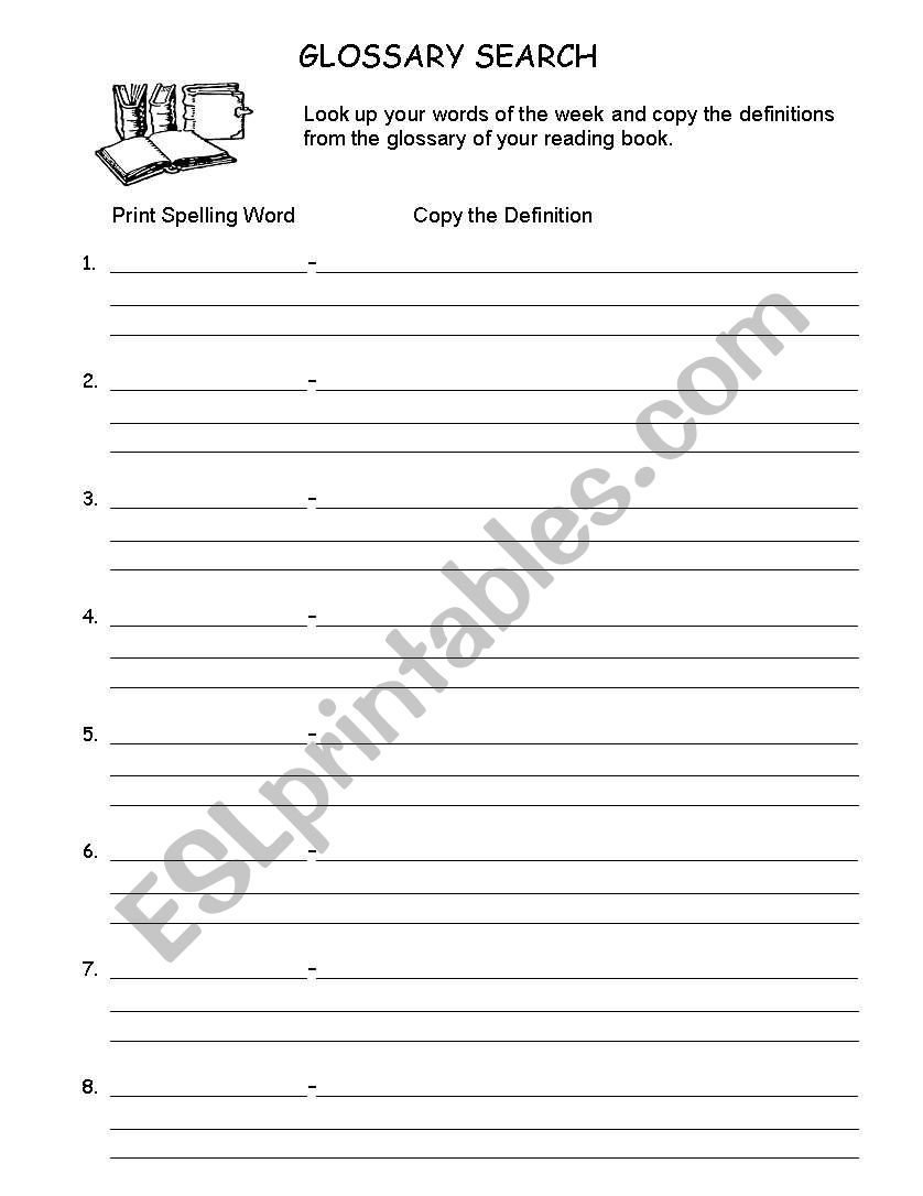 Glossary Search worksheet