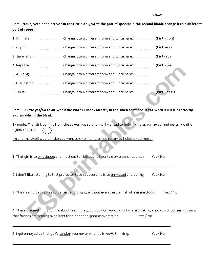 Changing Parts of Speech + Vocab Development