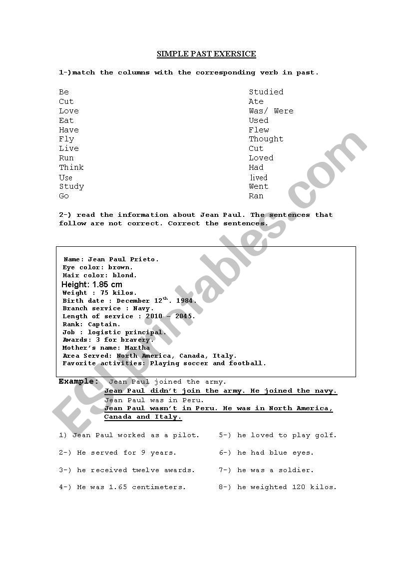 SIMPLE PAST EXERCISE worksheet