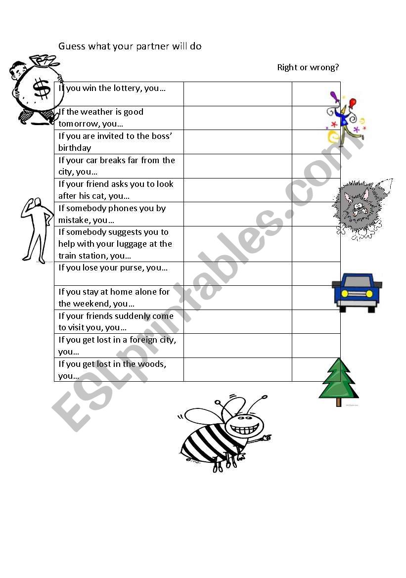 1st conditional questionnaire worksheet