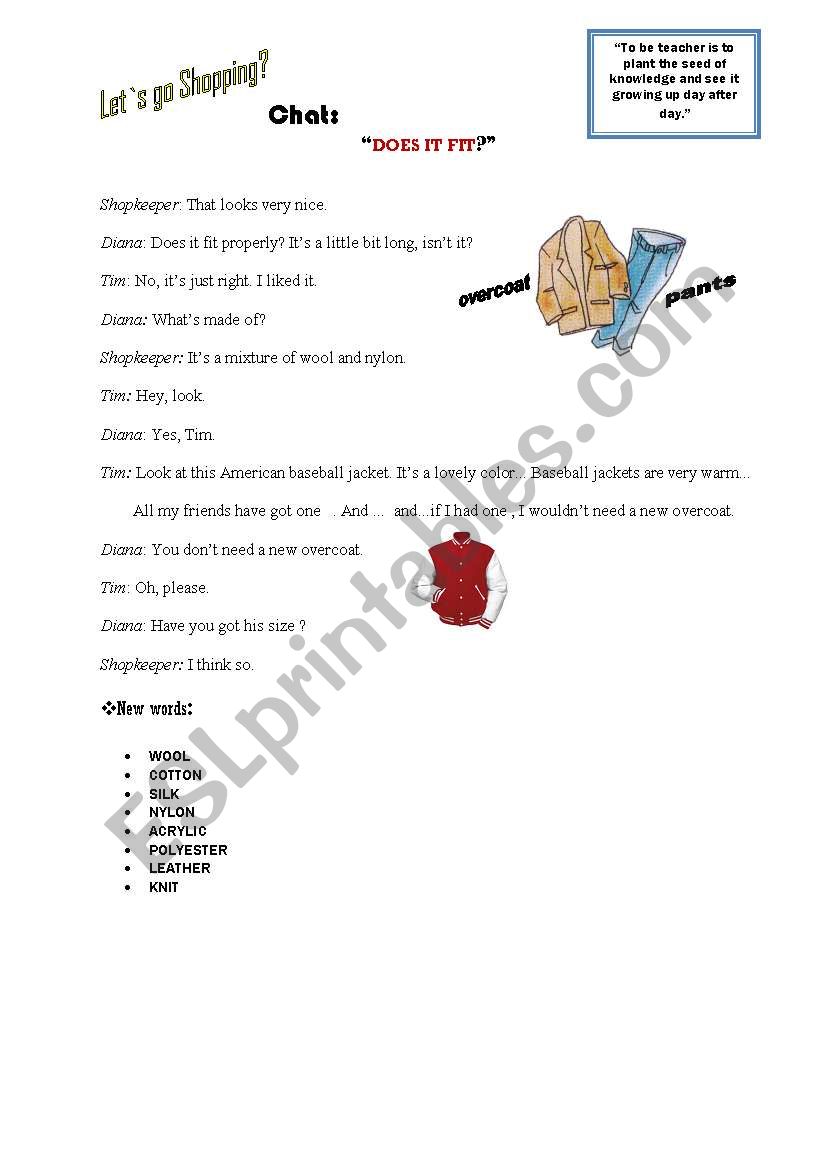 Clothes- Does it fit? worksheet