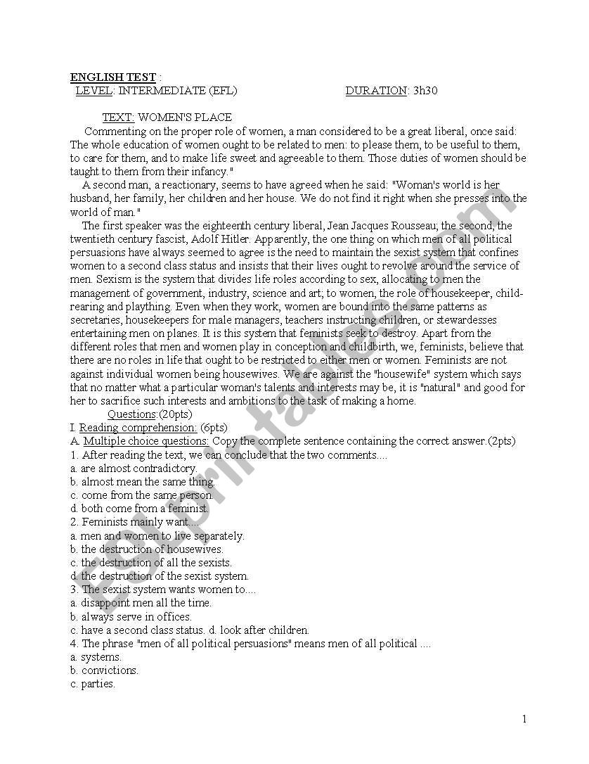 ENGLISH TEST worksheet
