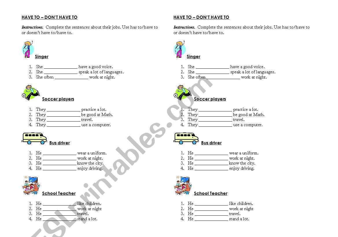 Have To Don T Have To übungen www.eslprintables.com