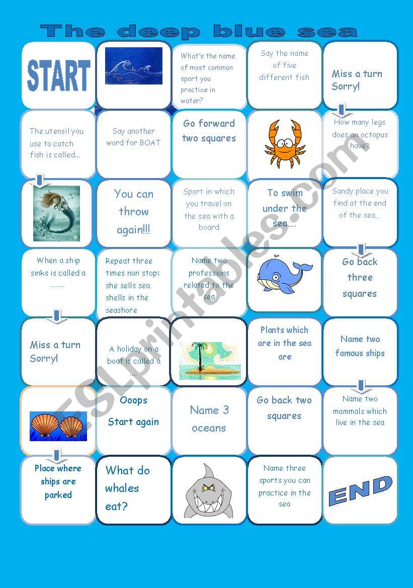 The sea board game worksheet