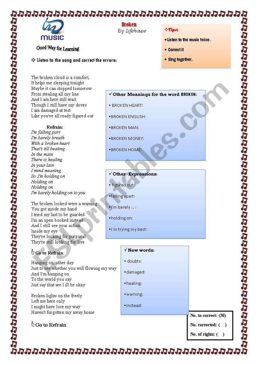 Learning with Lyrics worksheet