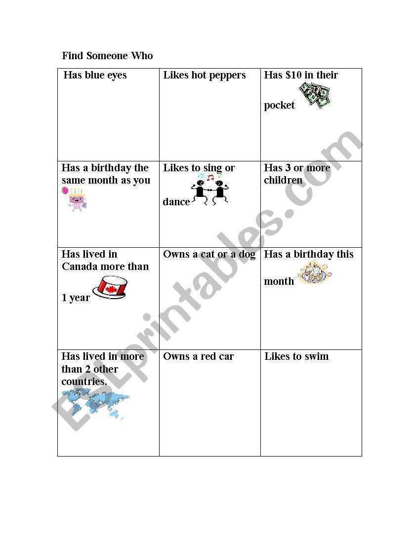 Find someone new worksheet