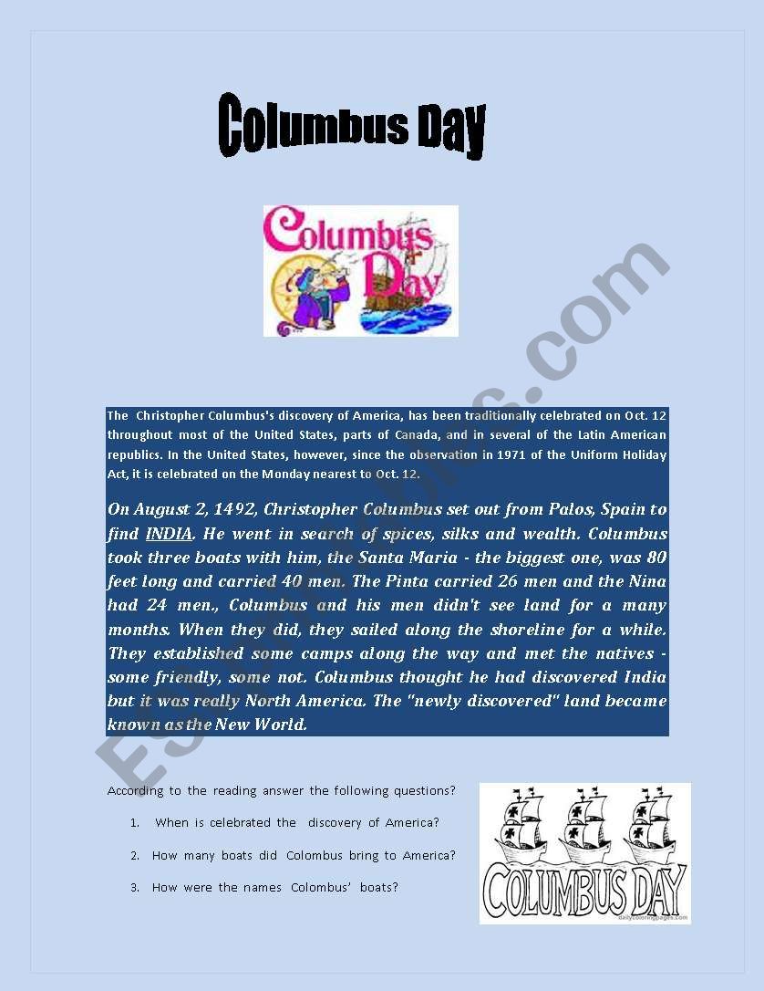Colombus  Day worksheet