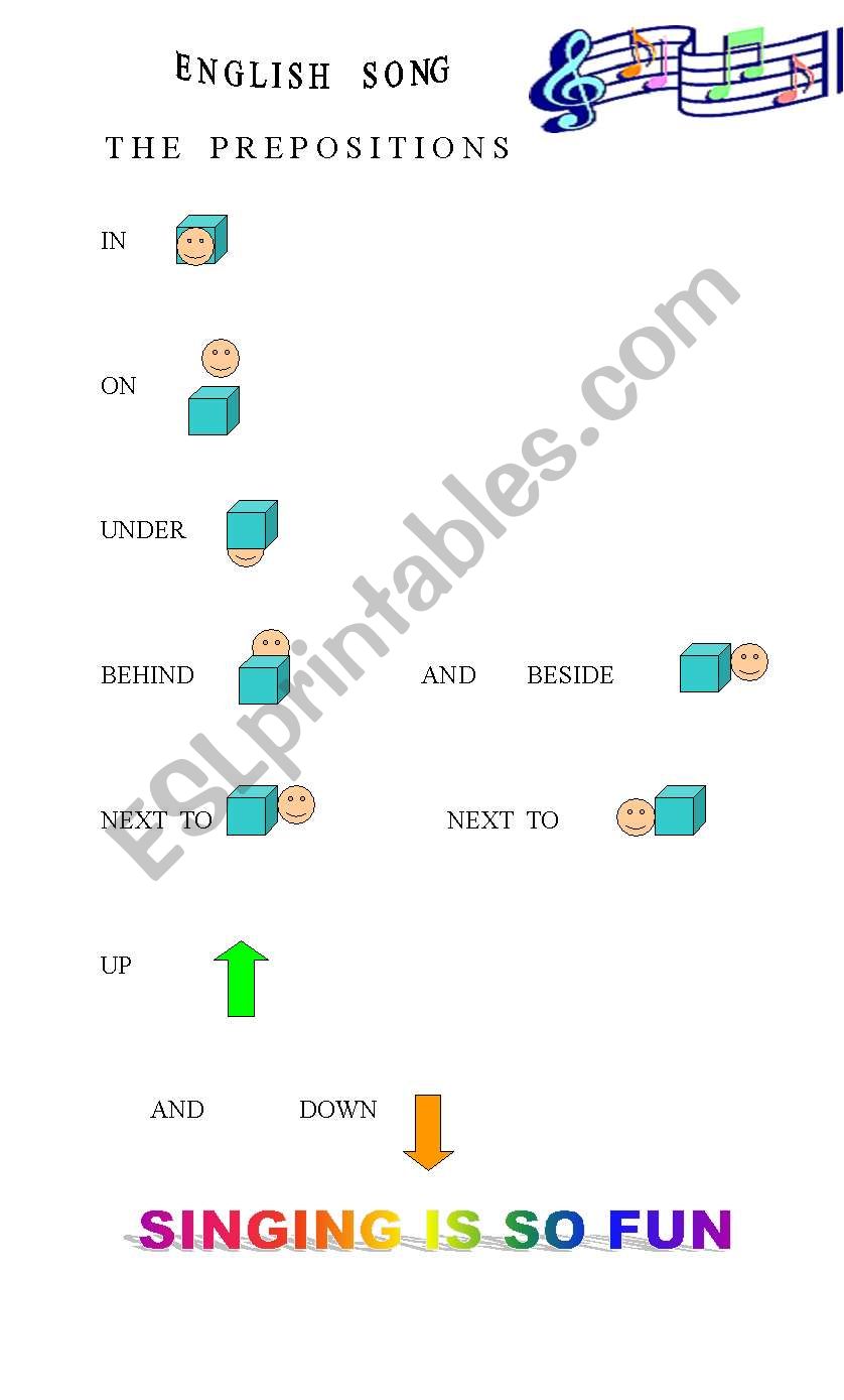 prepositons song worksheet