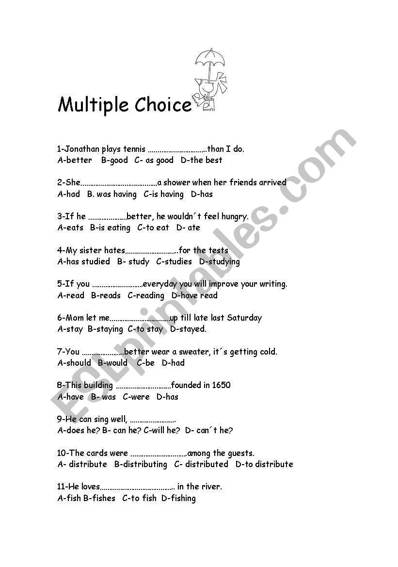 multiple choice worksheet