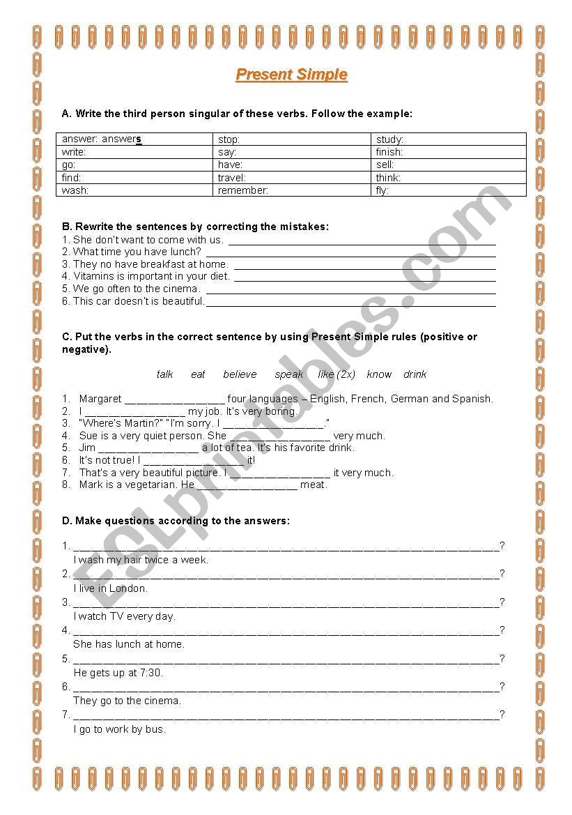 Present Simple worksheet