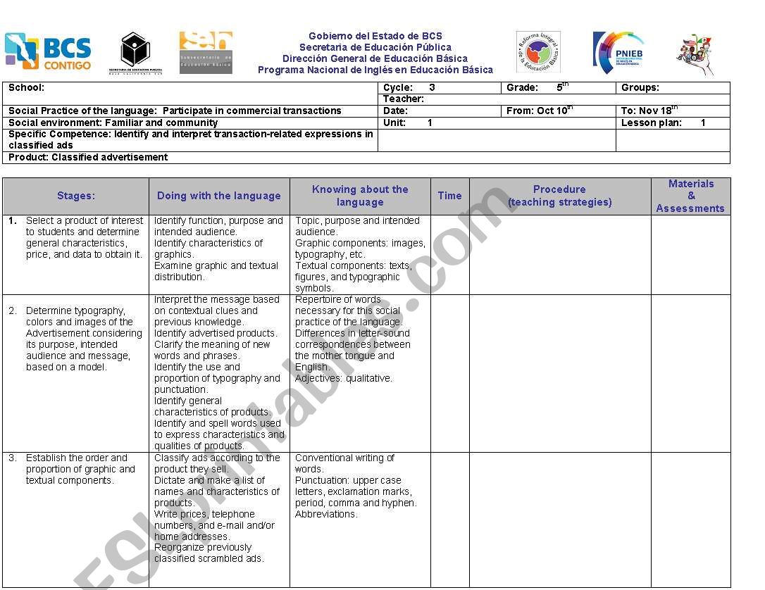 planing worksheet