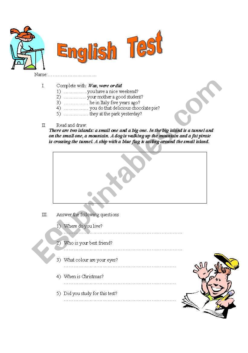 English test worksheet