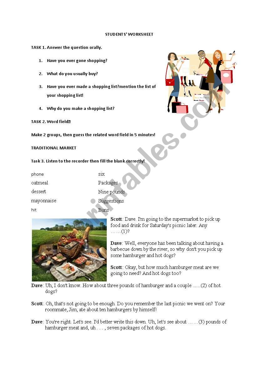 shopping time worksheet