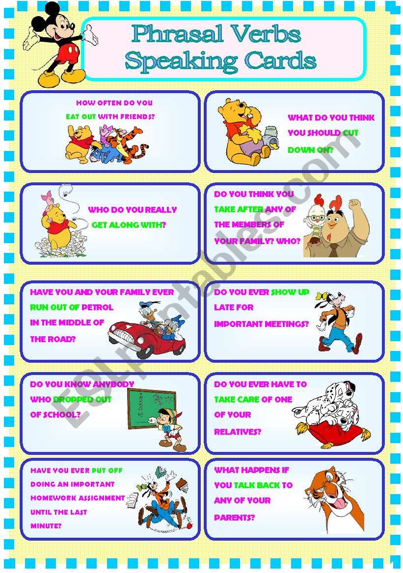 PHRASAL VERBS SPEAKING CARDS - FULLY EDITABLE