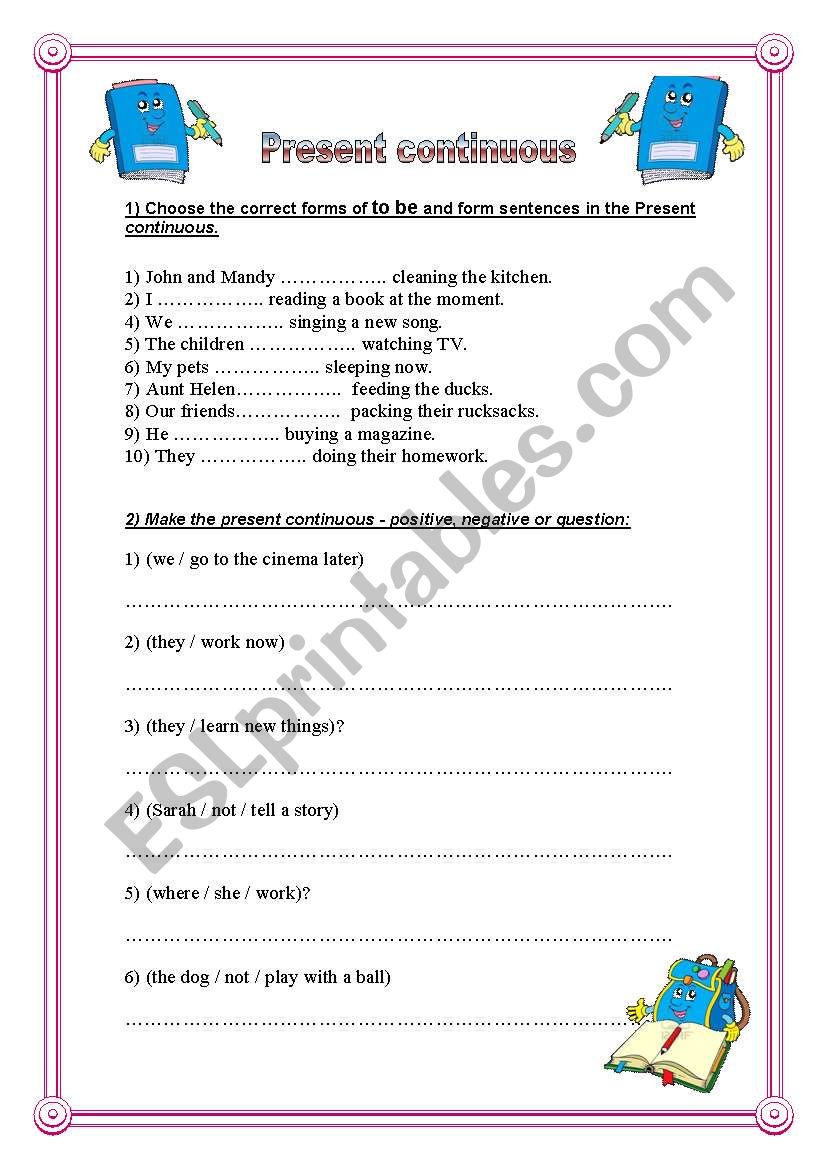 Present continuous worksheet