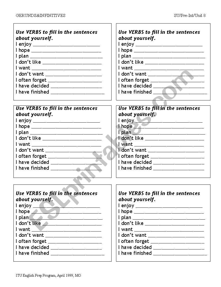 gerunds infinitives worksheet