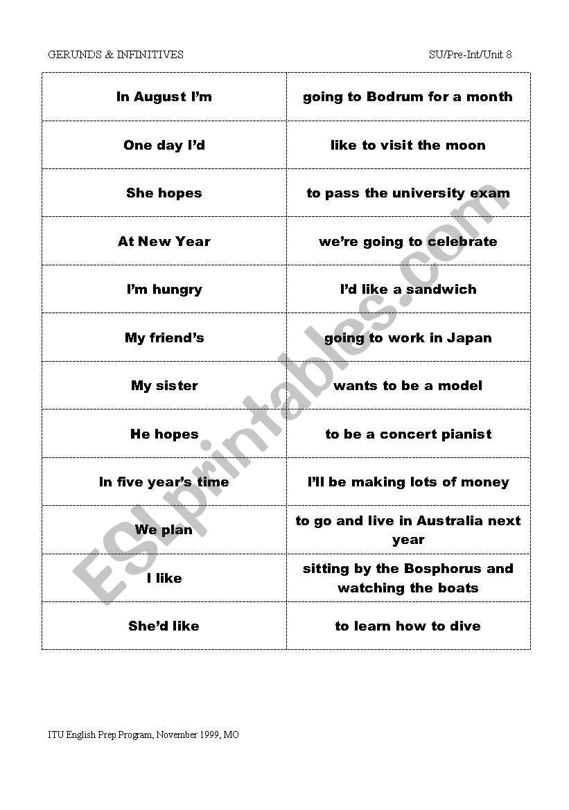 gerunds - infinitives worksheet