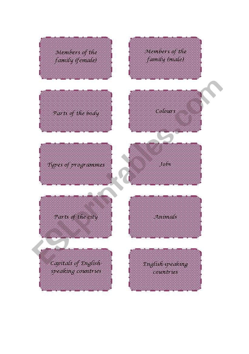 Vocabulary game worksheet