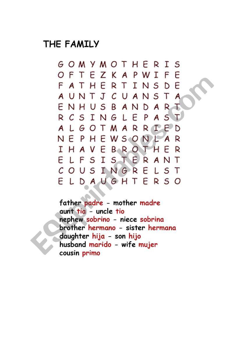 The Family Word Search worksheet
