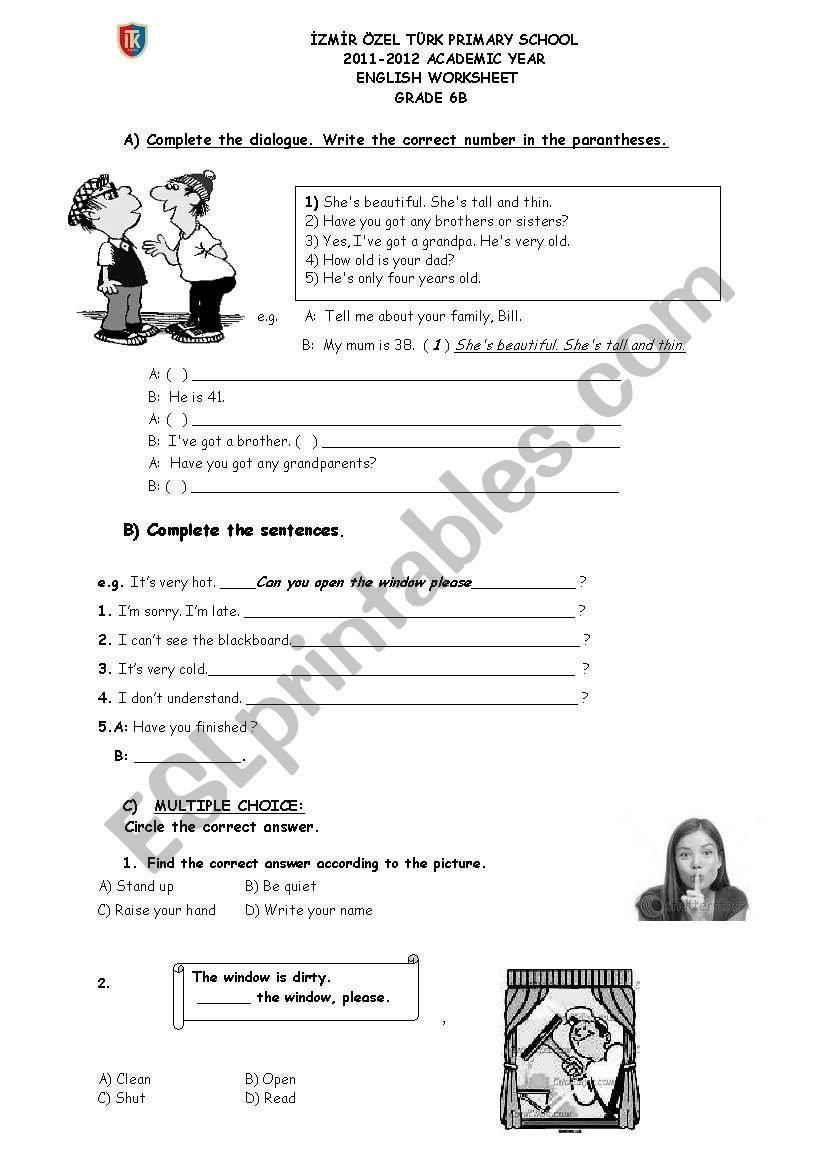 revision 6 th grades worksheet