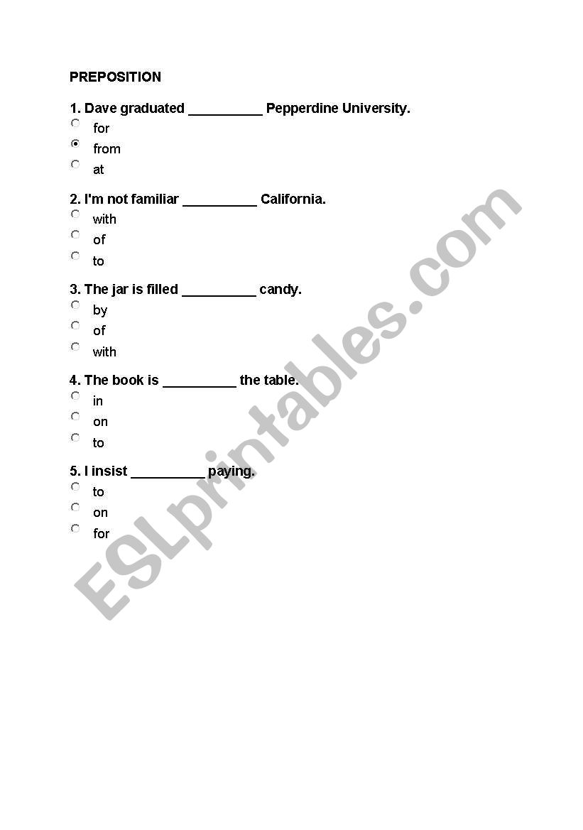 PREPOSITON worksheet