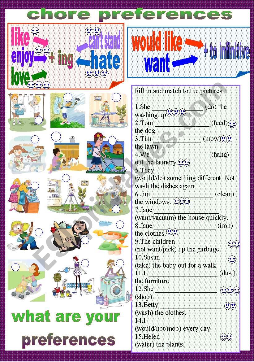 chore preferences worksheet