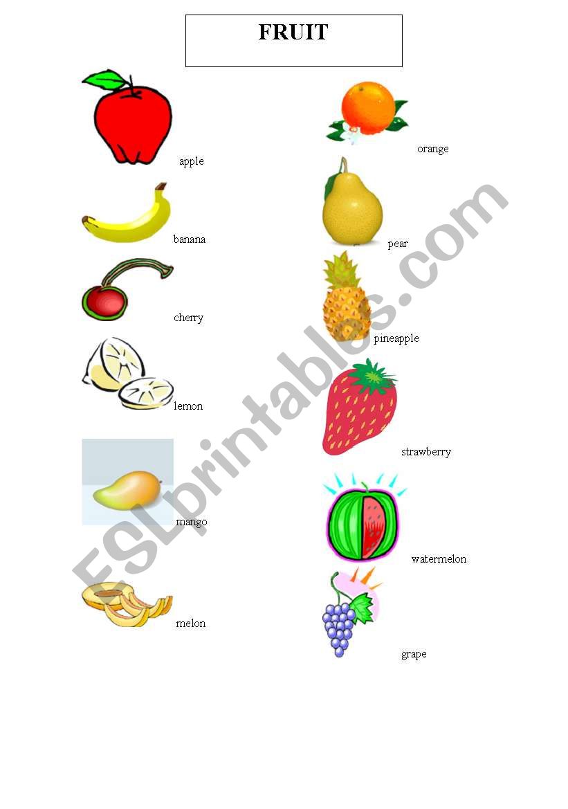 Fruit Flashcard worksheet