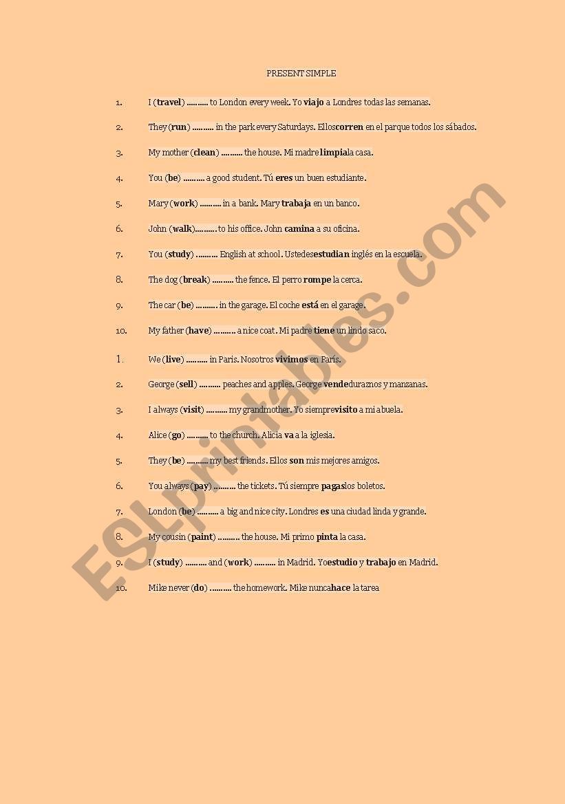 PRESENT SIMPLE PRACTICE worksheet