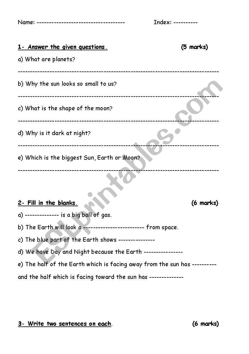 planets worksheet