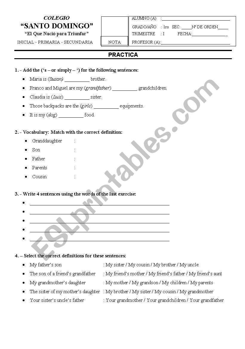 possessives worksheet