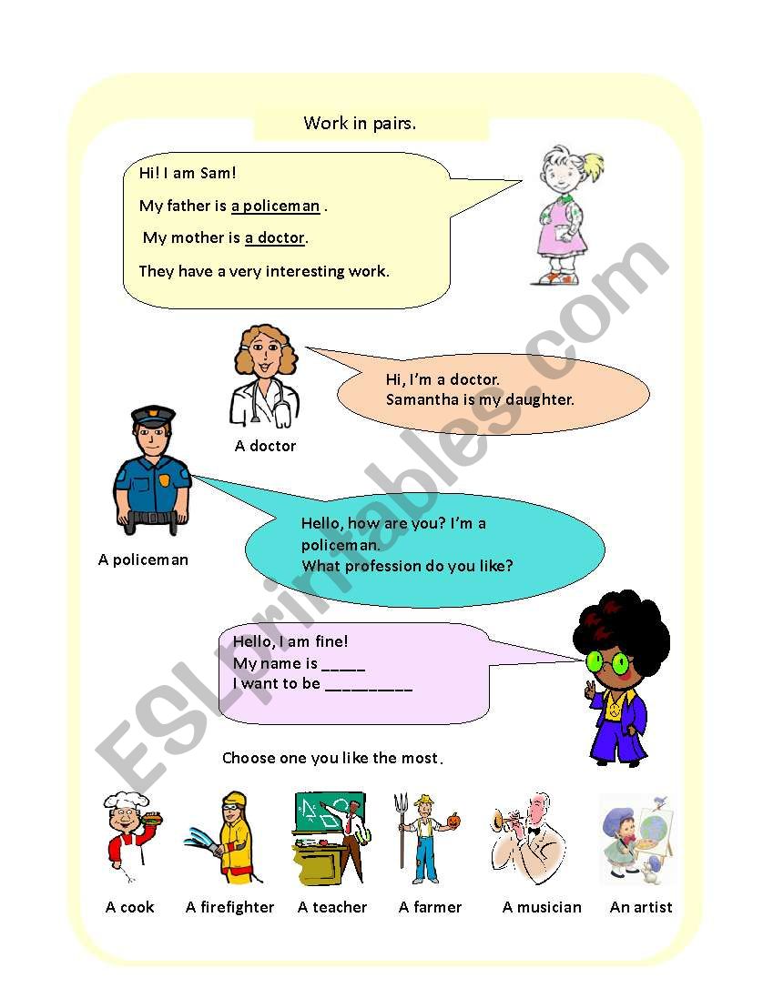 oral topic professions worksheet