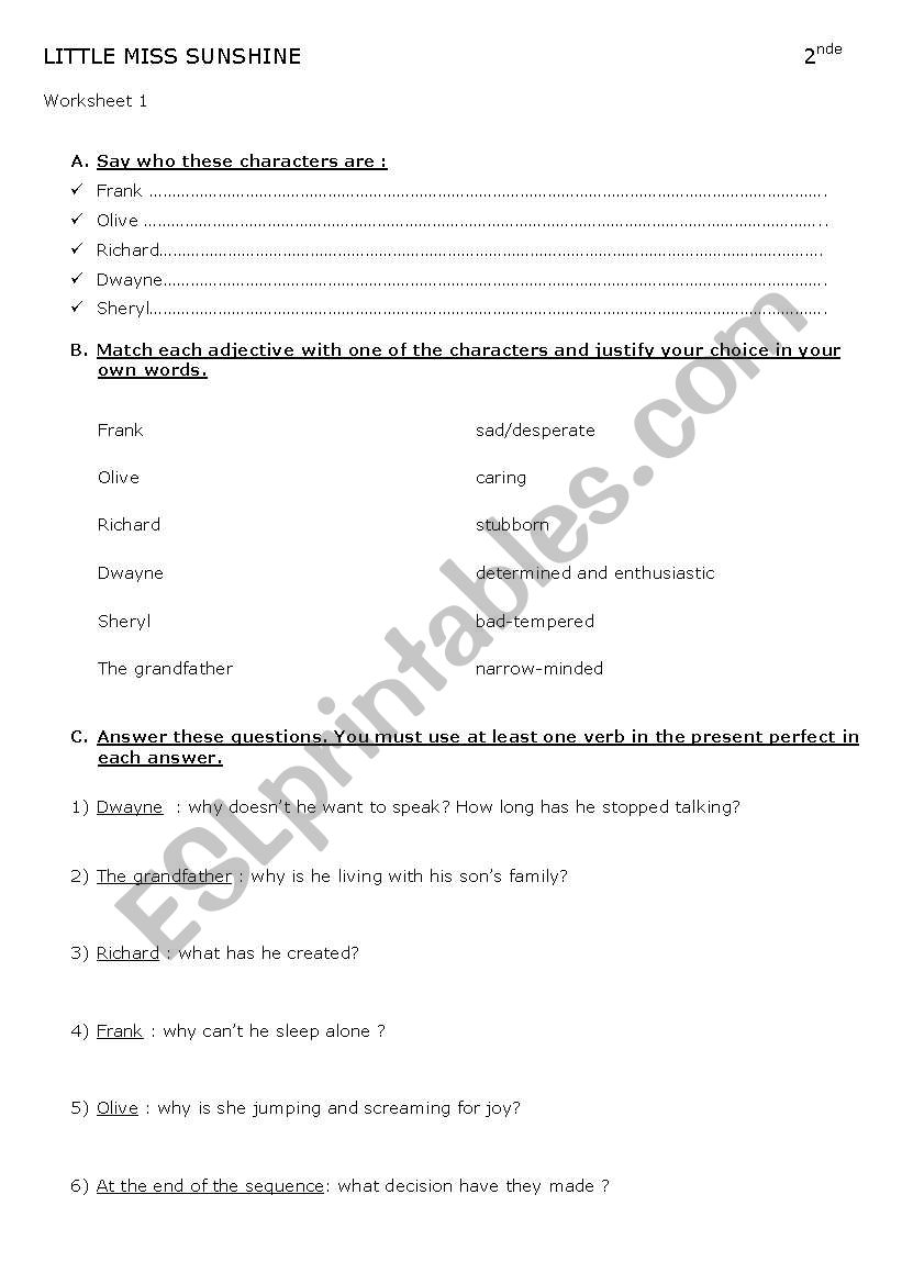 Little Miss Sunshine  worksheet