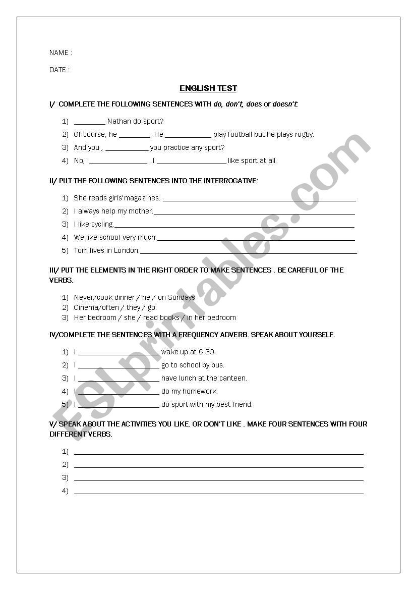 Simple present and frequency worksheet