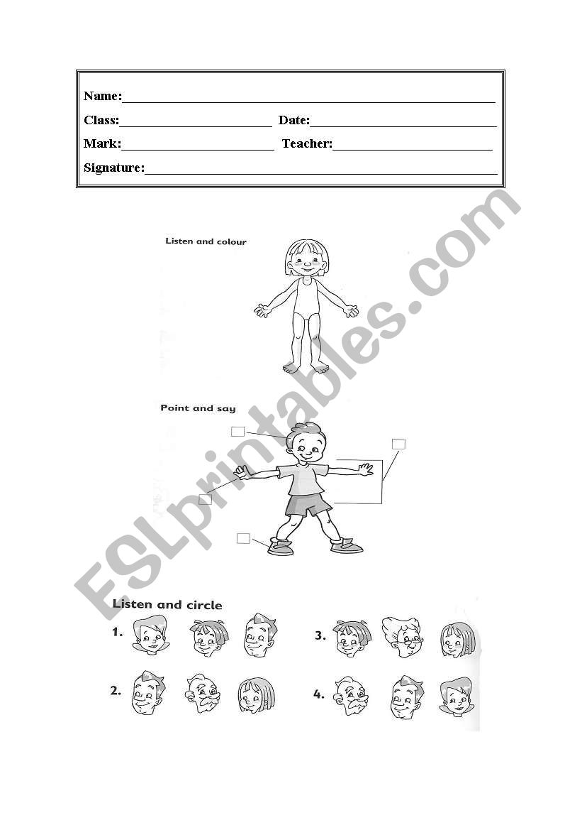 First grade test worksheet