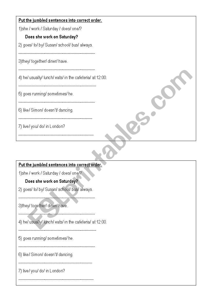 Daily Routines-Jumbled Sentences