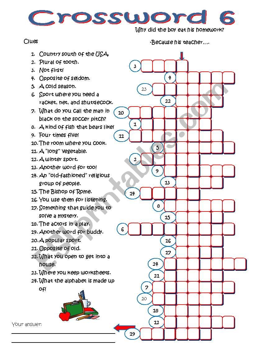 Crossword 6 worksheet
