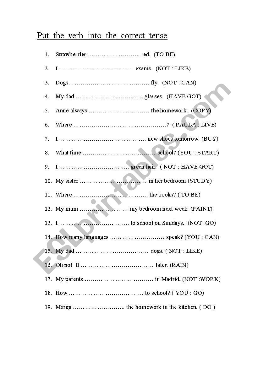 mixed tenses worksheet