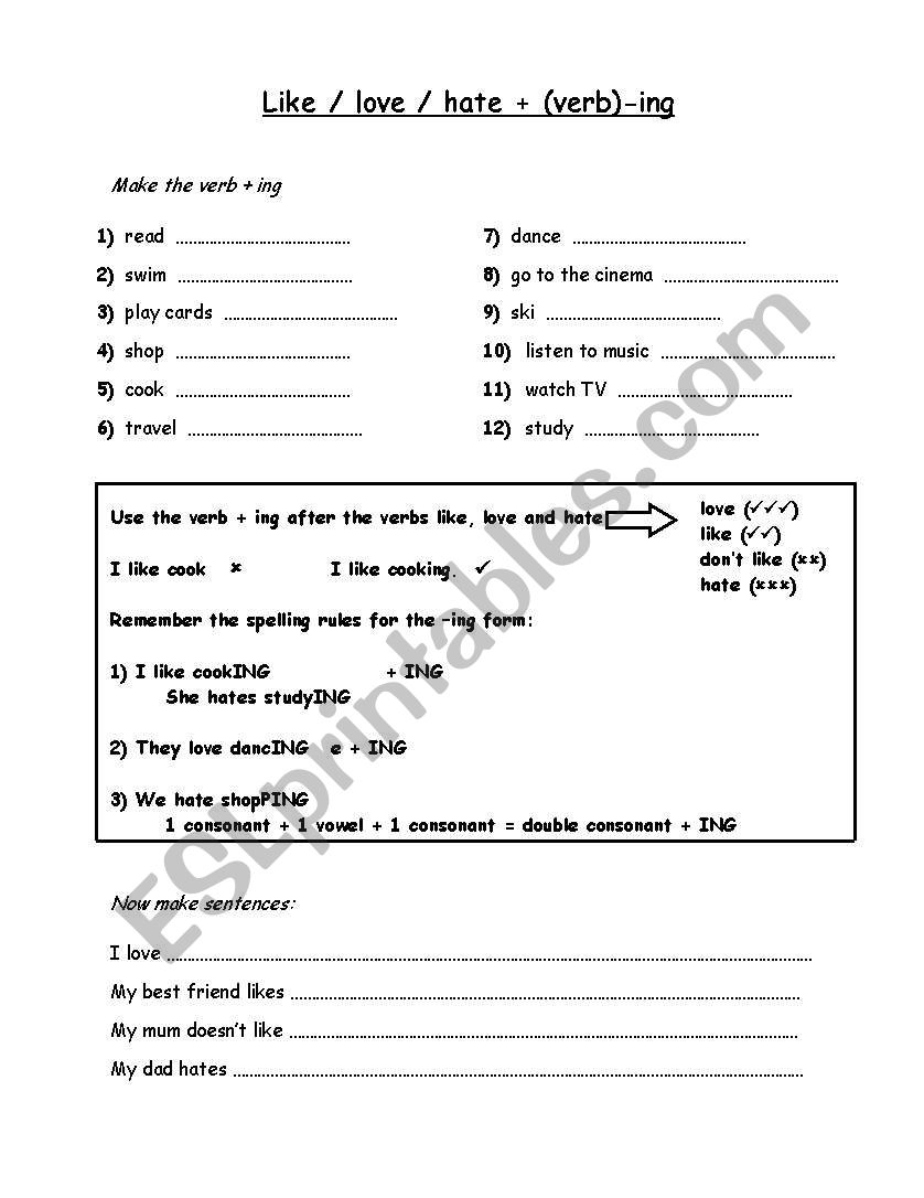 Like  &  gerund worksheet