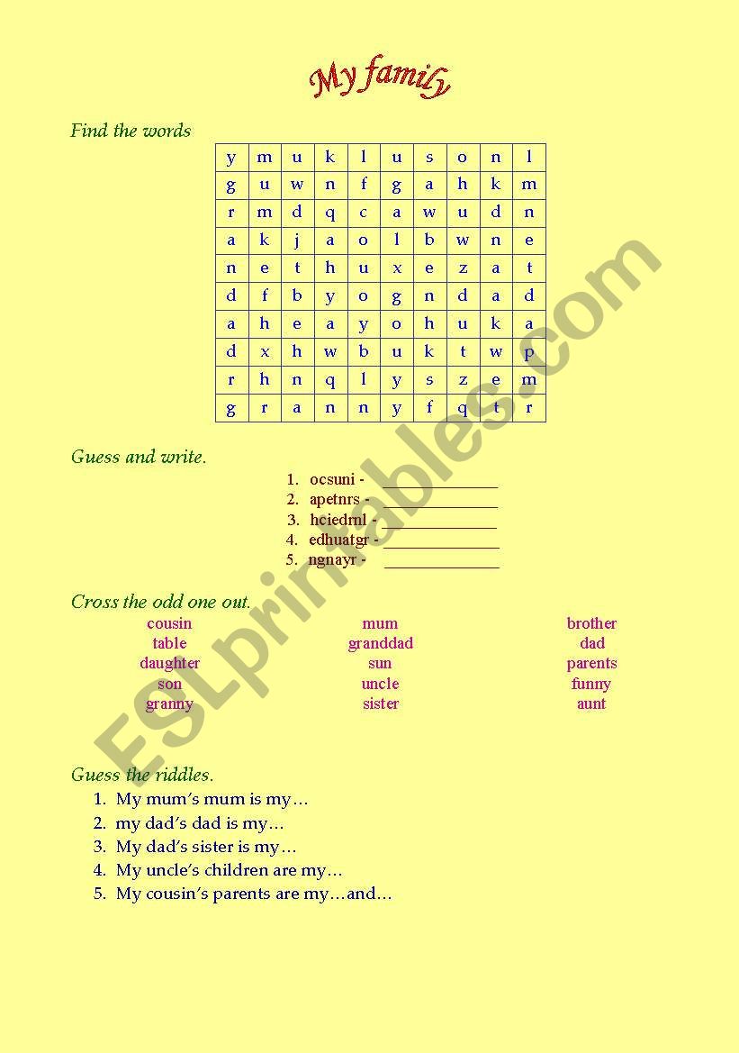 members of my family  worksheet