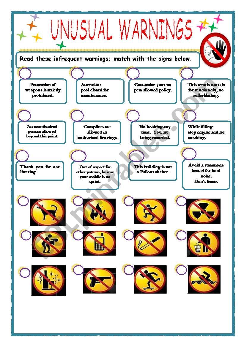 UNUSUAL WARNINGS worksheet