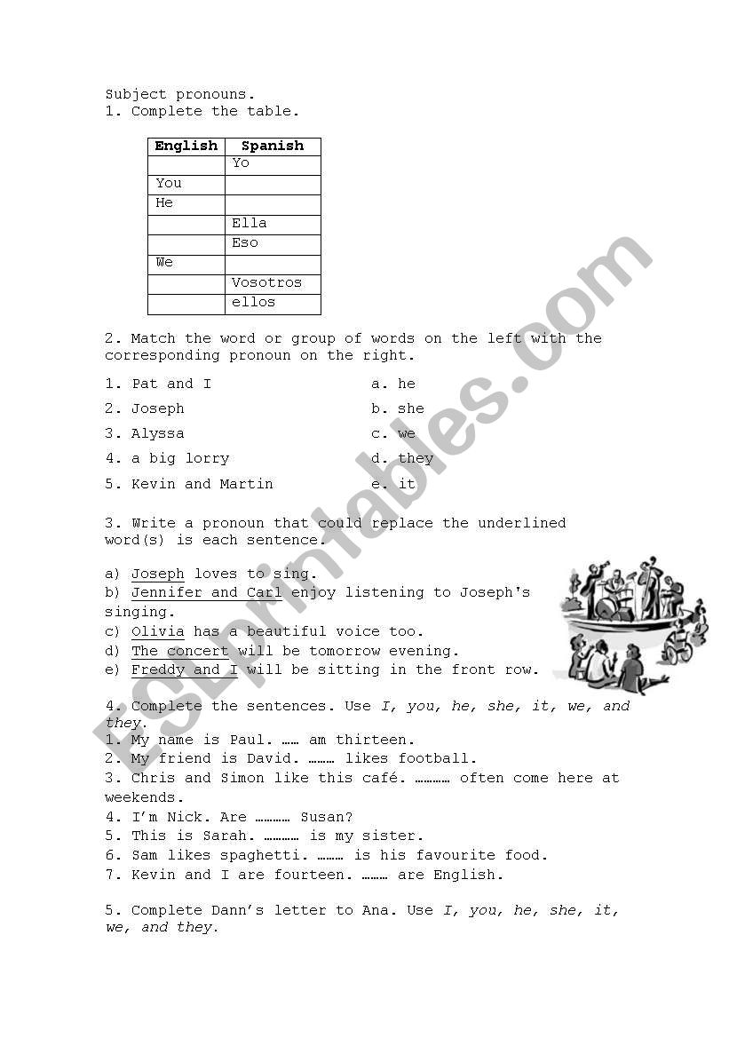 subject pronouns worksheet