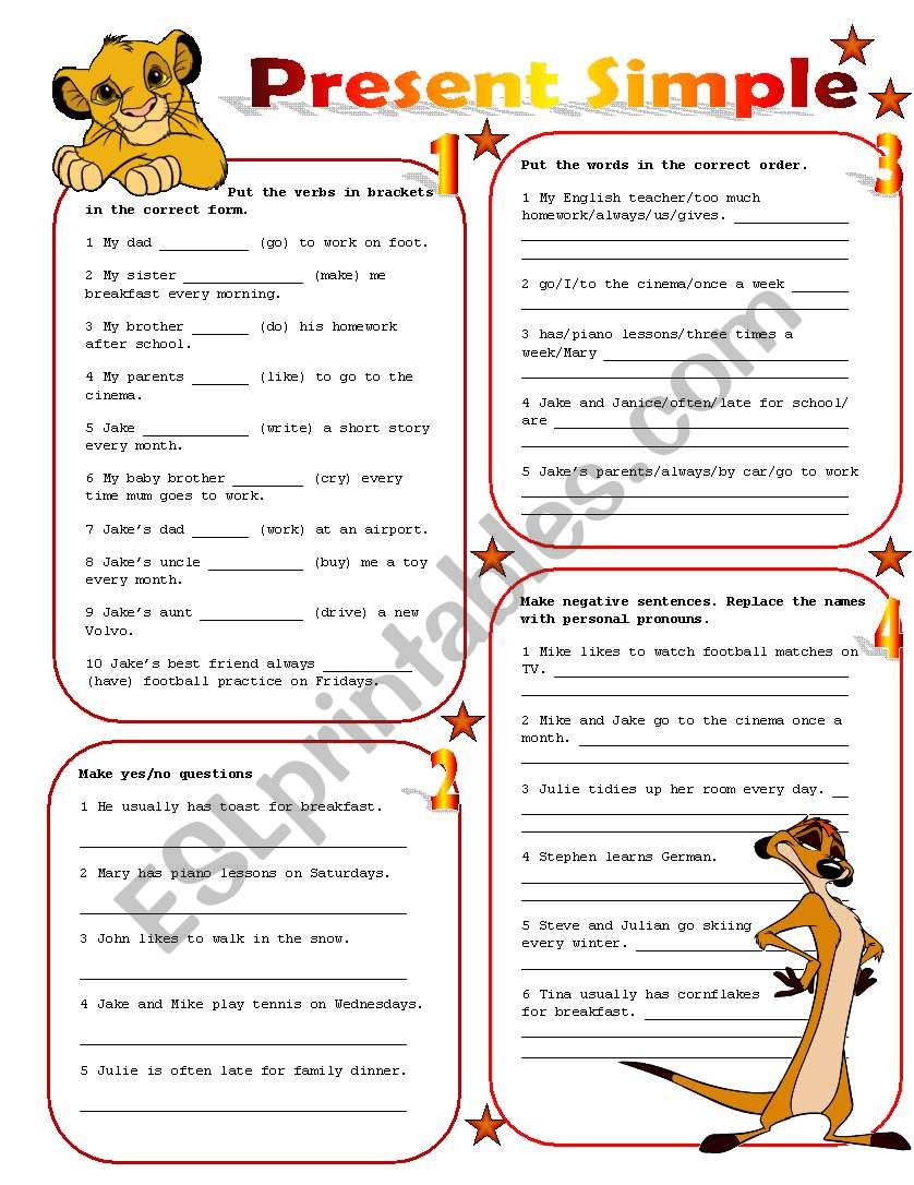 present simple worksheet