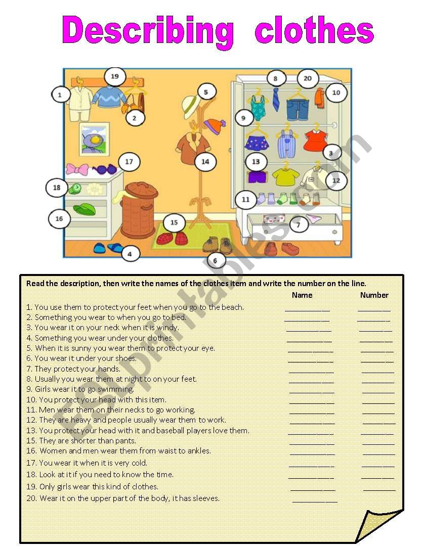 Describing clothes worksheet