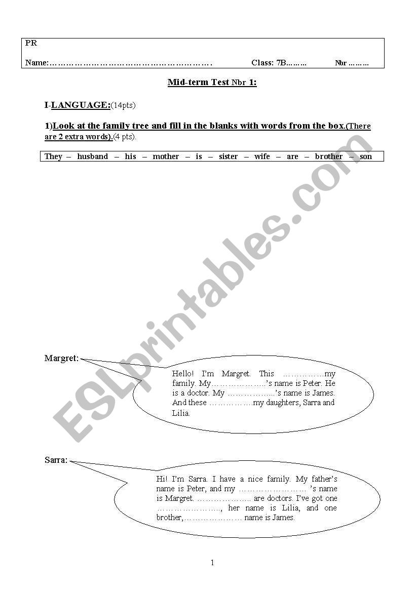 mid-term test n1, 7th grade worksheet