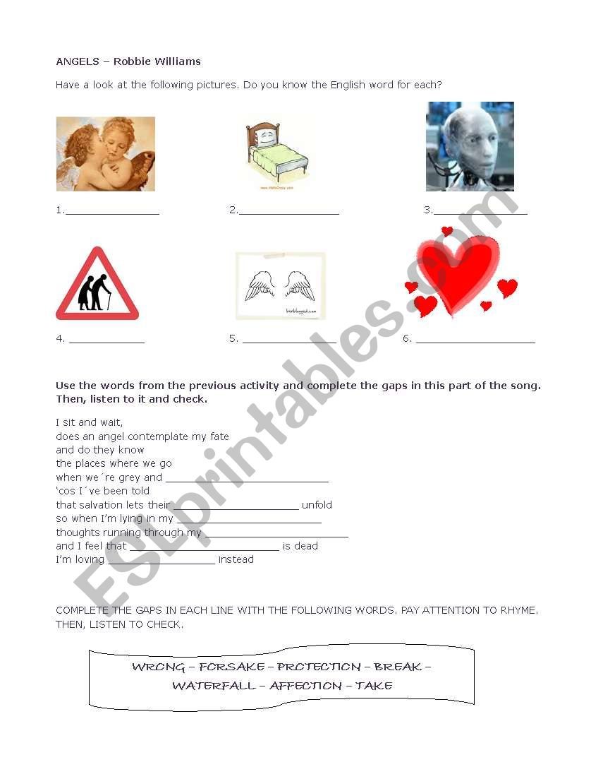 Angels worksheet