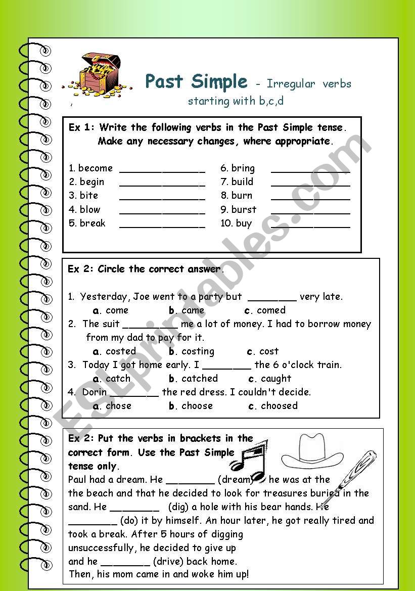 Past SImple - Irregular verbs worksheet - verbs beginning with b,c,d