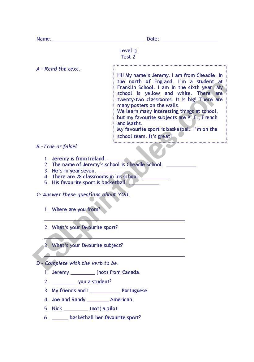 test worksheet