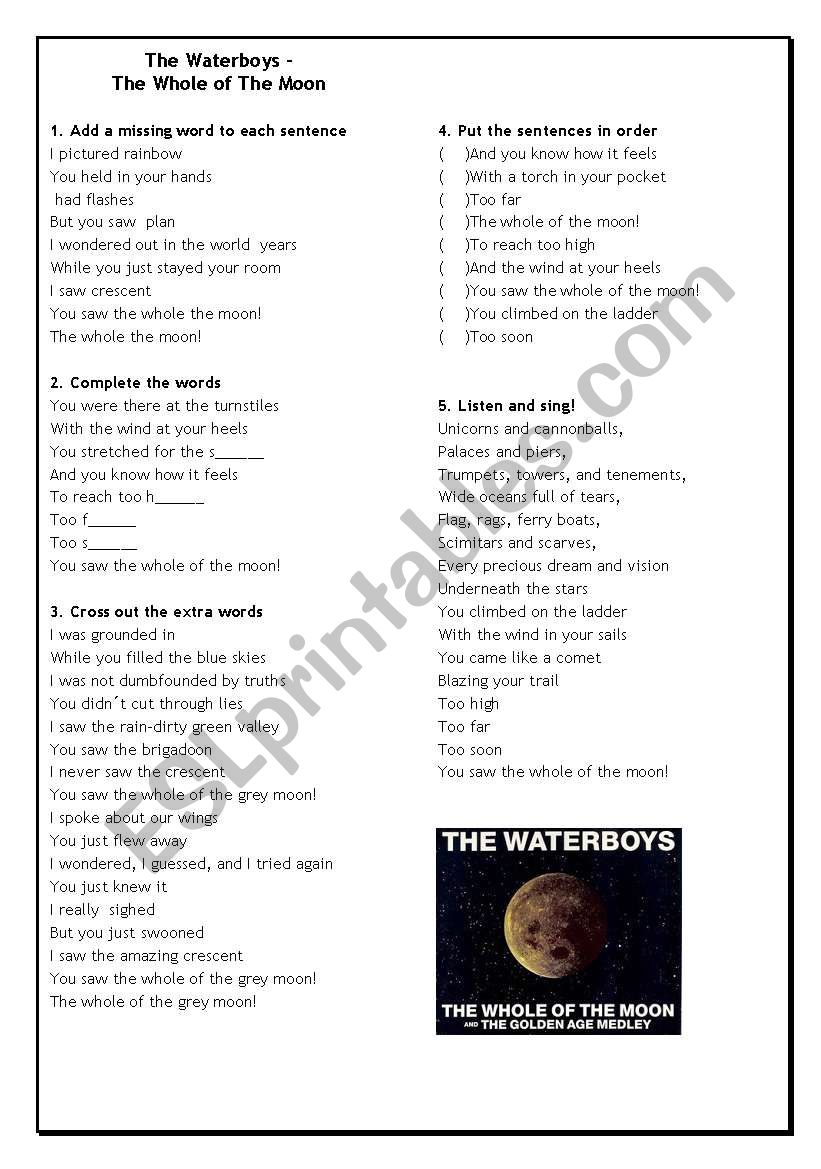 Song - The Whole Of The Moon worksheet