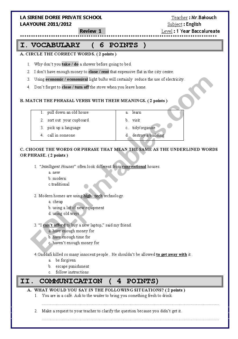 review:  phrasal verbs / synonyms / the present simple tense